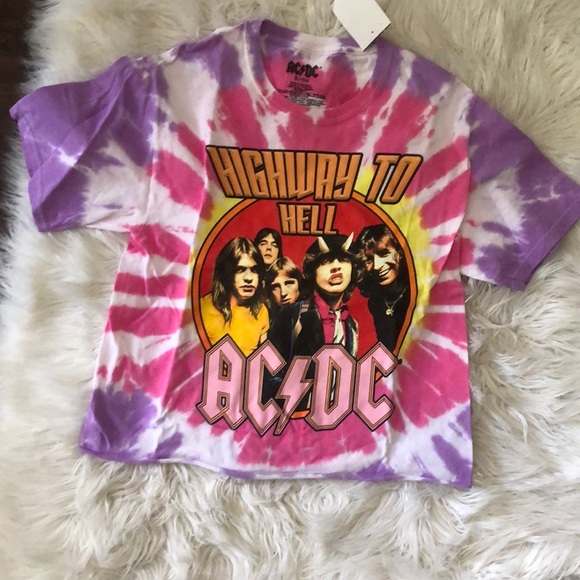 AC/DC Tops - NWT AC/DC tie dye rocker band tee cropped